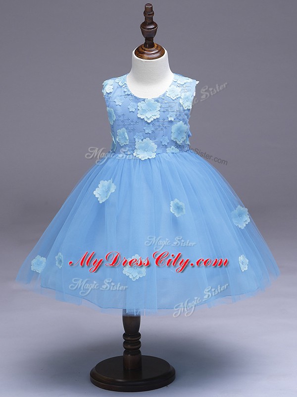 Discount Knee Length Ball Gowns Sleeveless Light Blue Little Girls Pageant Dress Wholesale Zipper