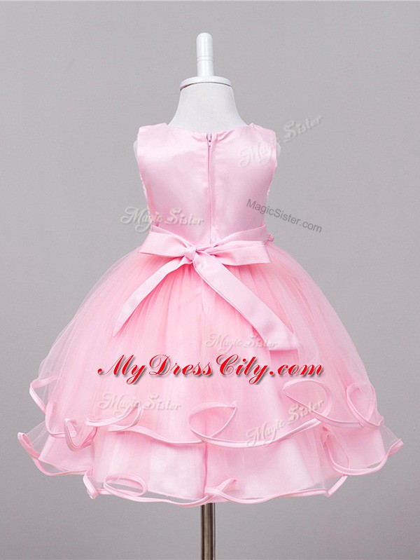 Great Knee Length Baby Pink Little Girls Pageant Dress Wholesale Tulle Sleeveless Lace