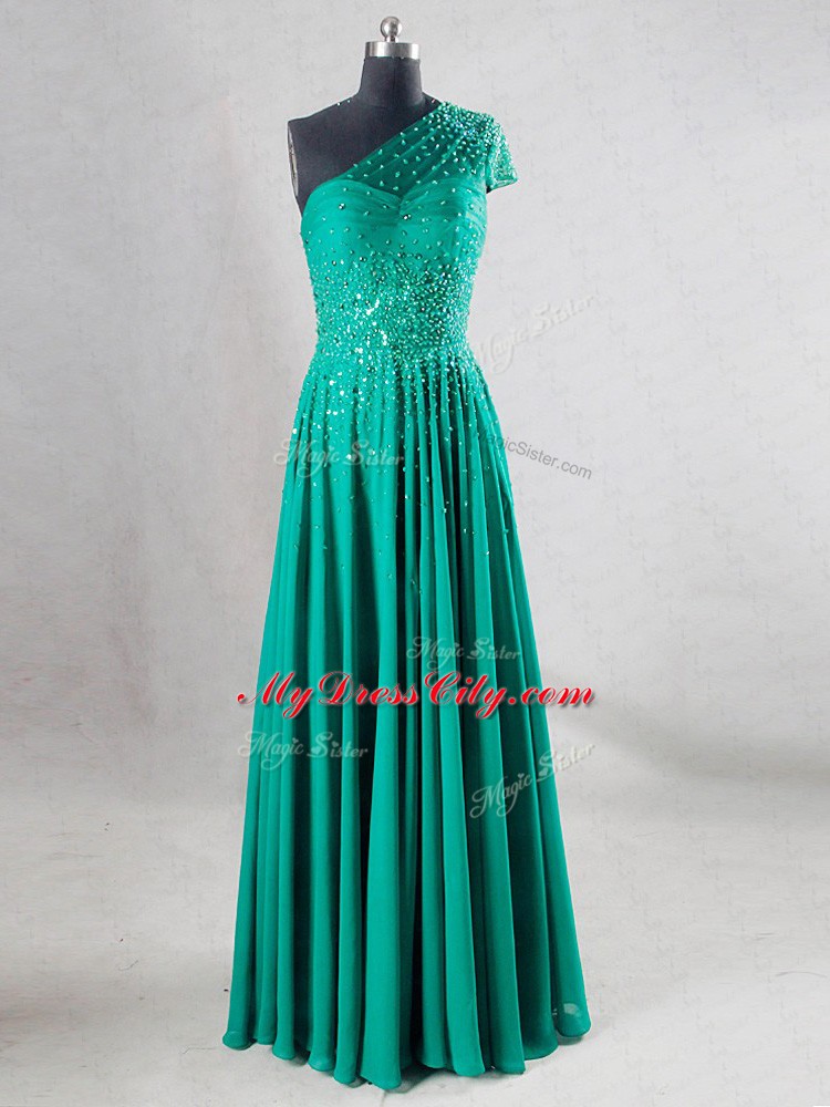 Turquoise Backless Sweetheart Beading and Pleated Prom Gown Chiffon Sleeveless