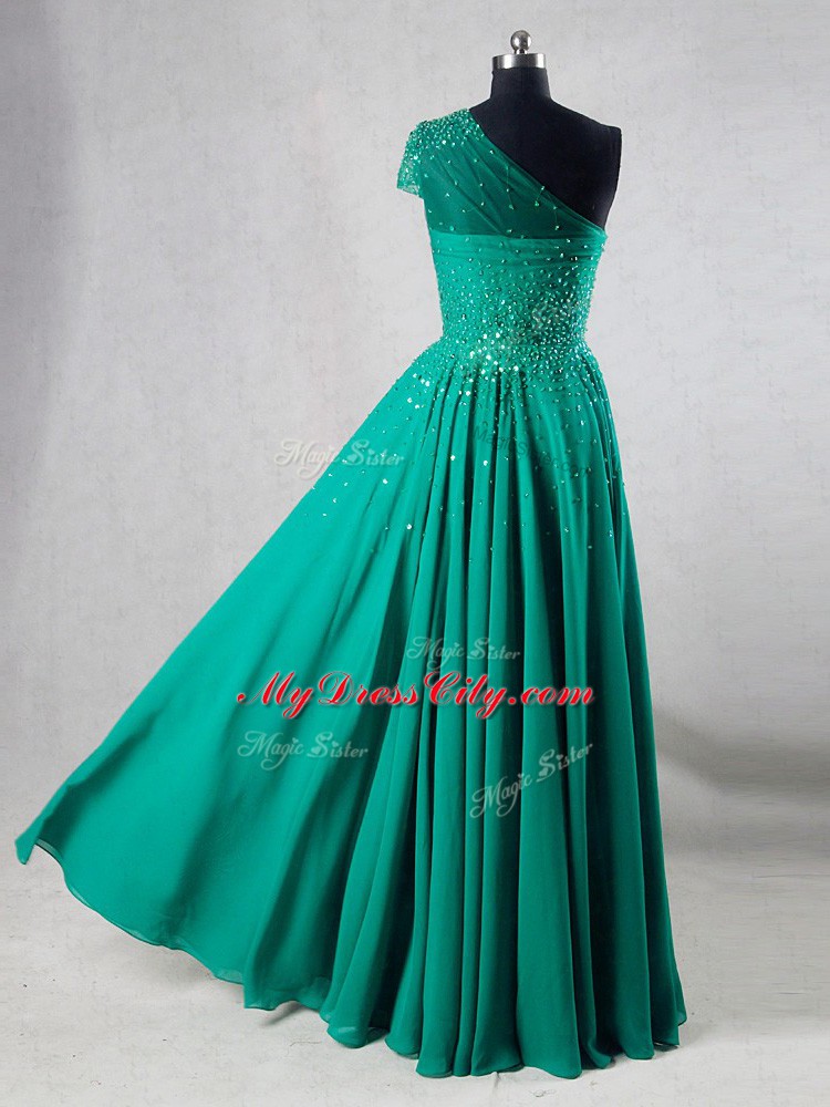 Turquoise Backless Sweetheart Beading and Pleated Prom Gown Chiffon Sleeveless