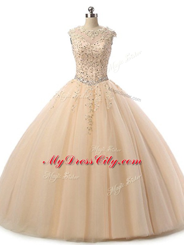 Floor Length Ball Gowns Sleeveless Champagne Vestidos de Quinceanera Lace Up