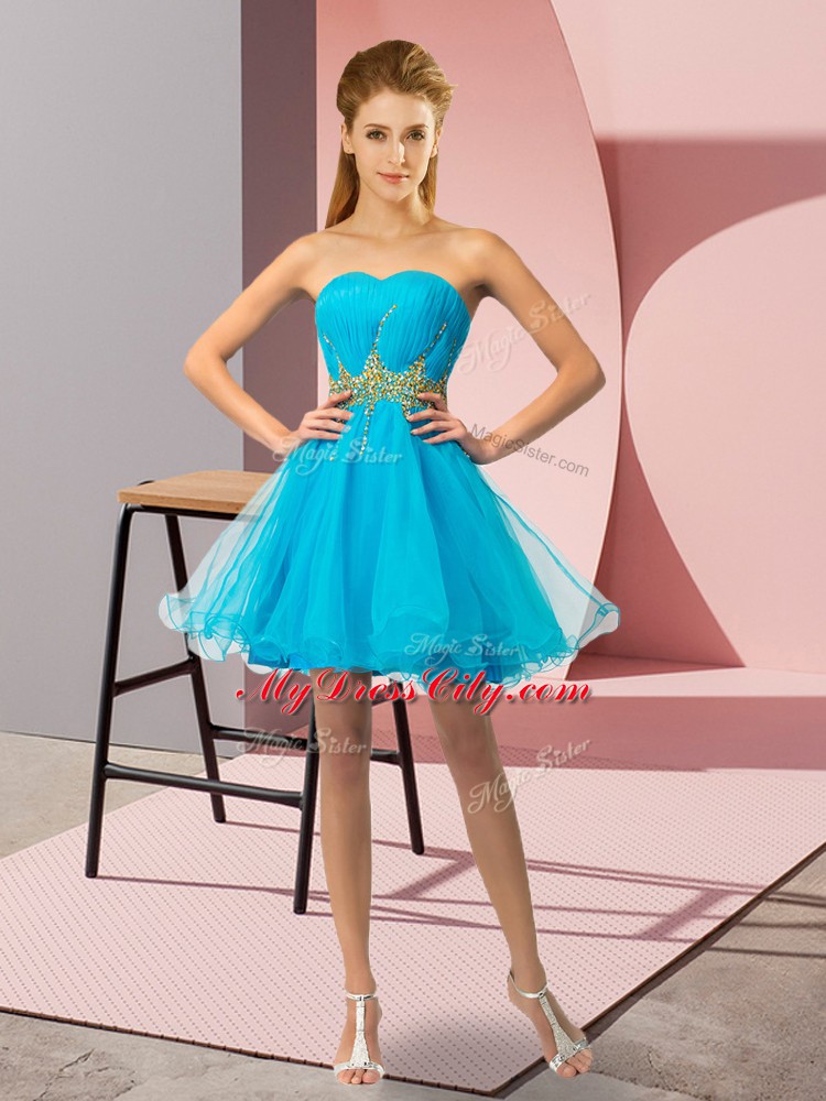 Charming Sweetheart Sleeveless Tulle Prom Dresses Beading and Ruching Lace Up