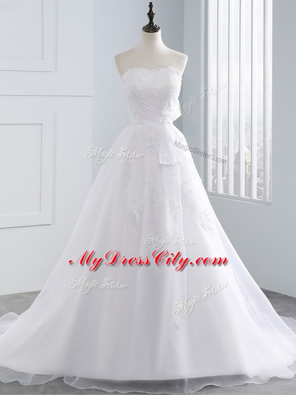 Lace Up Wedding Dress White for Beach and Wedding Party with Lace and Appliques