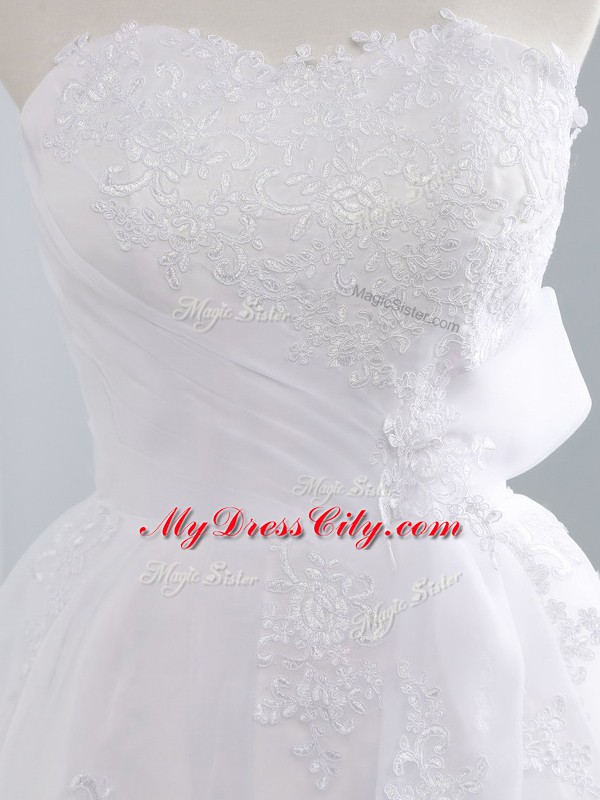 Lace Up Wedding Dress White for Beach and Wedding Party with Lace and Appliques