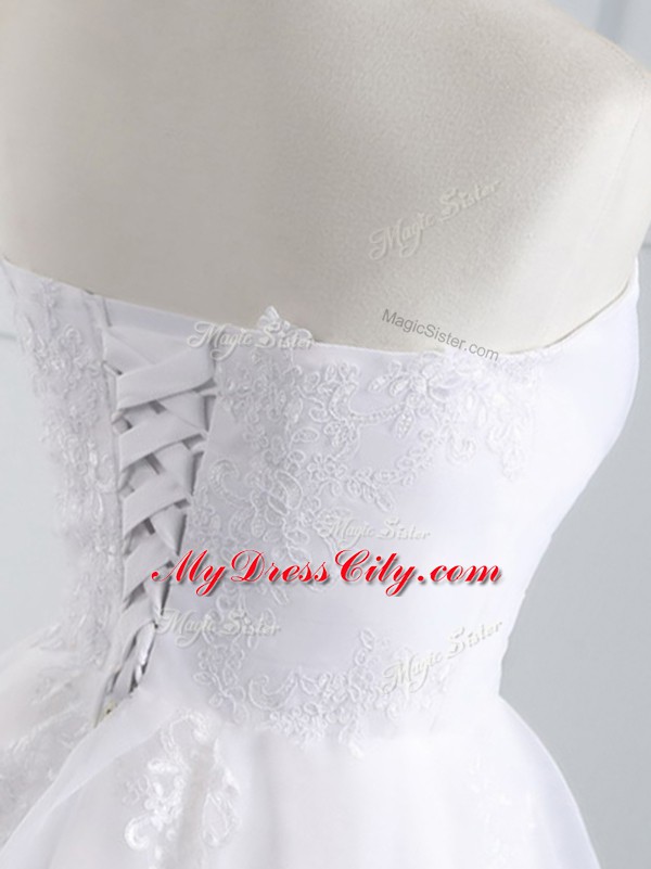 Lace Up Wedding Dress White for Beach and Wedding Party with Lace and Appliques