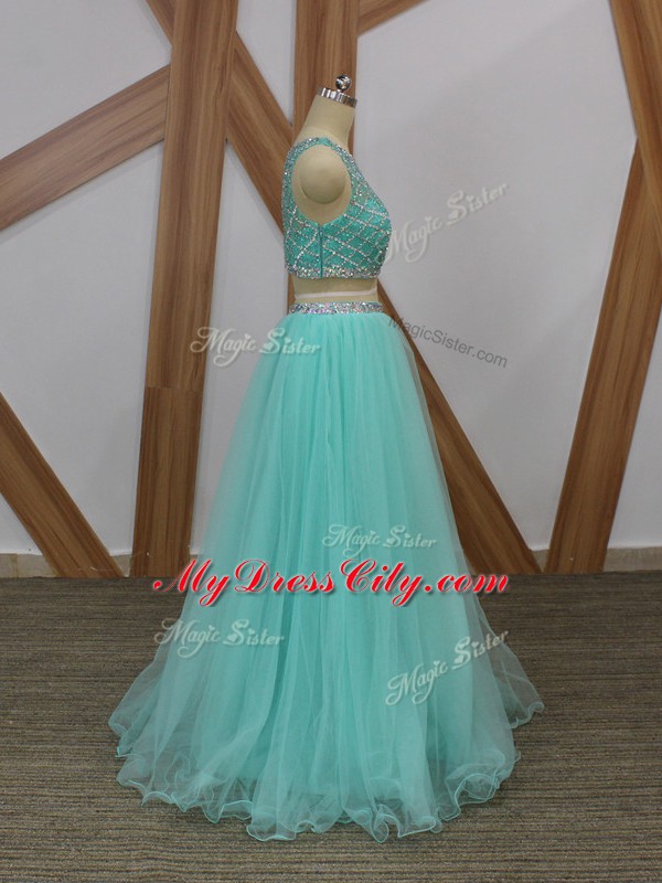 Custom Designed Scoop Sleeveless Tulle Beading Side Zipper