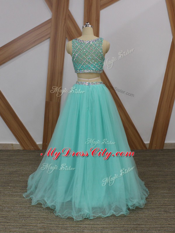 Custom Designed Scoop Sleeveless Tulle Beading Side Zipper