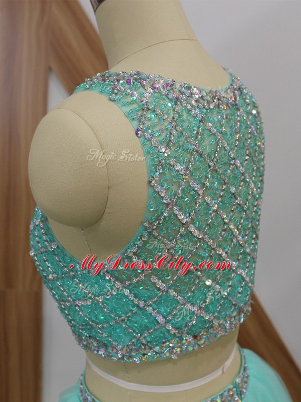 Custom Designed Scoop Sleeveless Tulle Beading Side Zipper