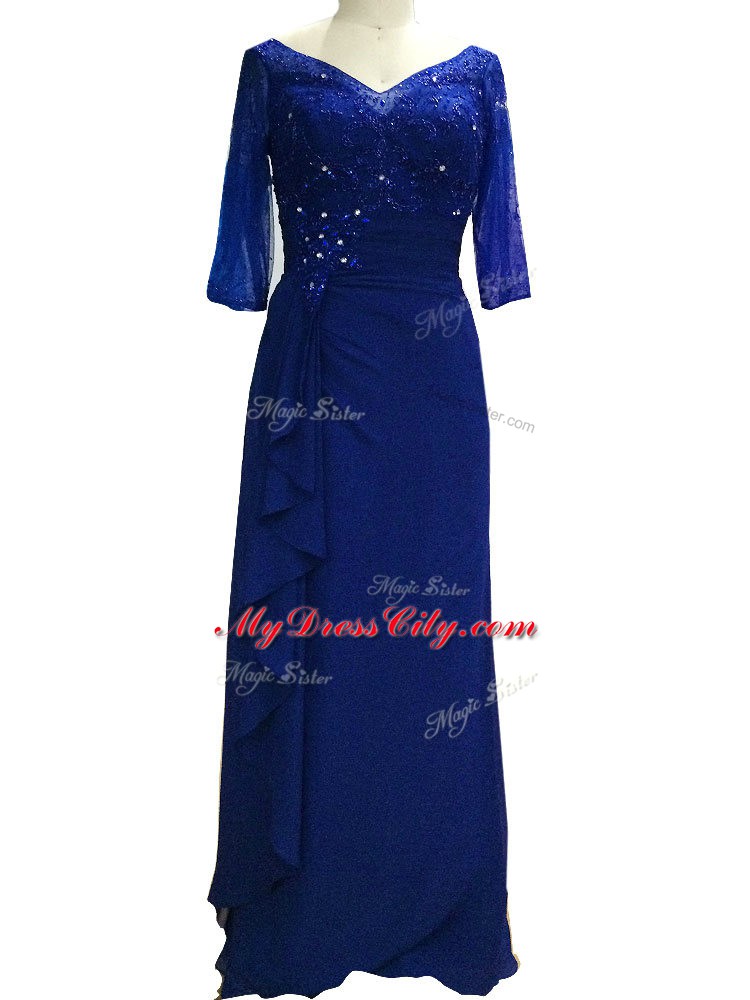 Royal Blue Zipper V-neck Beading Mother Dresses Chiffon Sleeveless