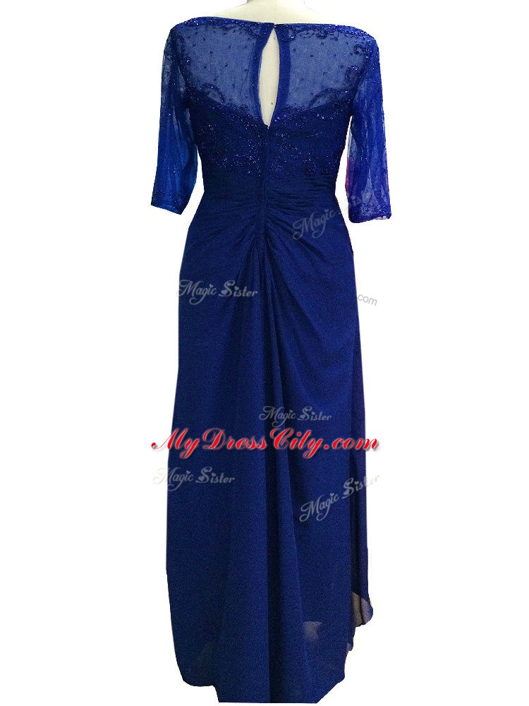 Royal Blue Zipper V-neck Beading Mother Dresses Chiffon Sleeveless