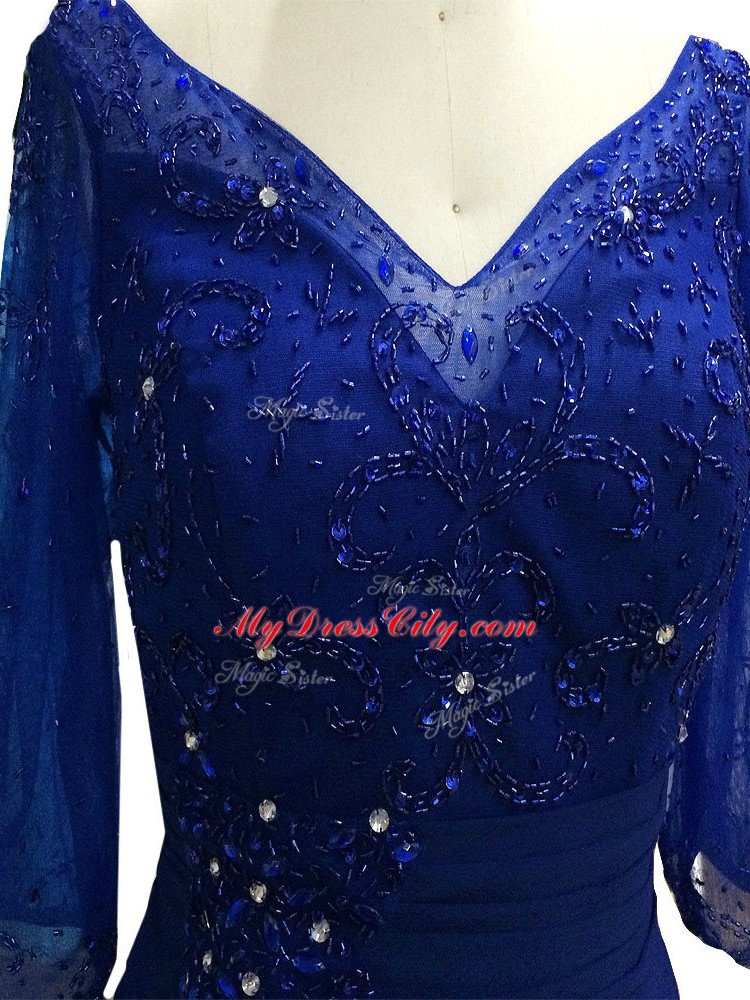 Royal Blue Zipper V-neck Beading Mother Dresses Chiffon Sleeveless