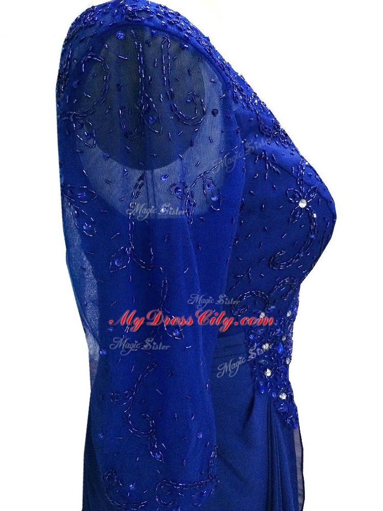 Royal Blue Zipper V-neck Beading Mother Dresses Chiffon Sleeveless