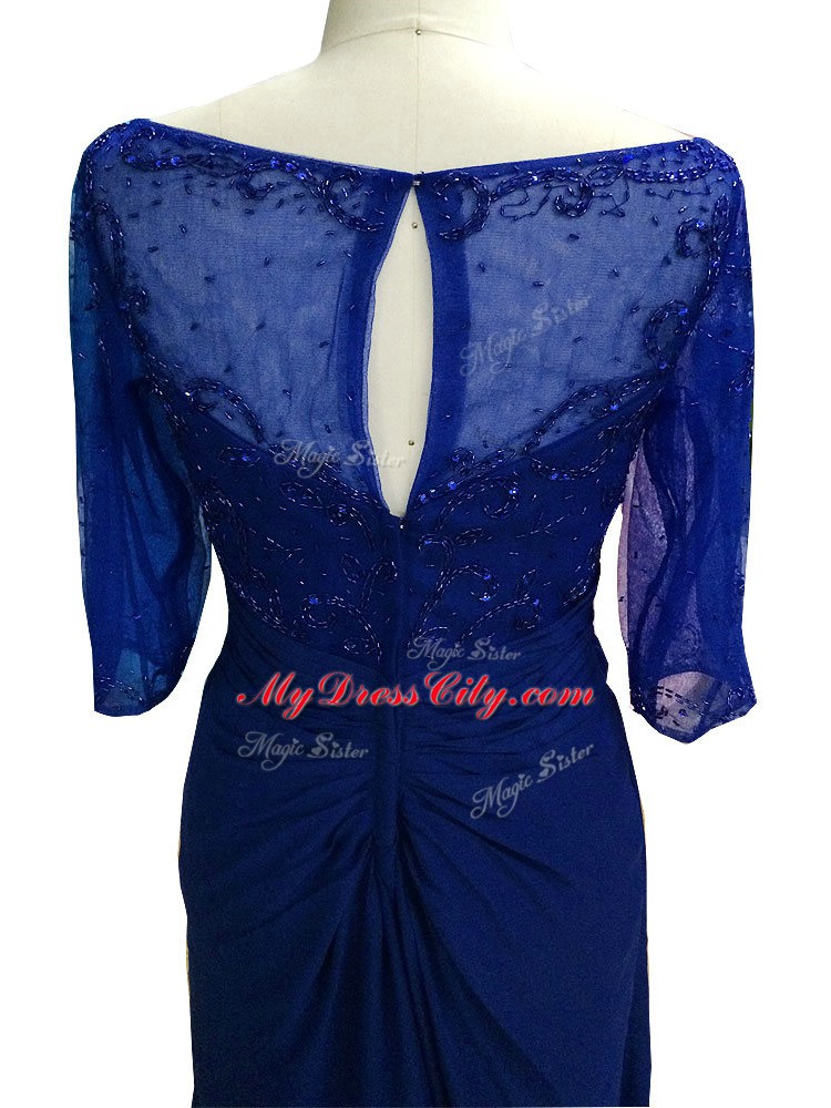 Royal Blue Zipper V-neck Beading Mother Dresses Chiffon Sleeveless