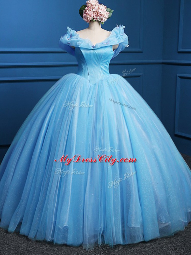 Flare Floor Length Ball Gowns Sleeveless Baby Blue Sweet 16 Dresses Zipper