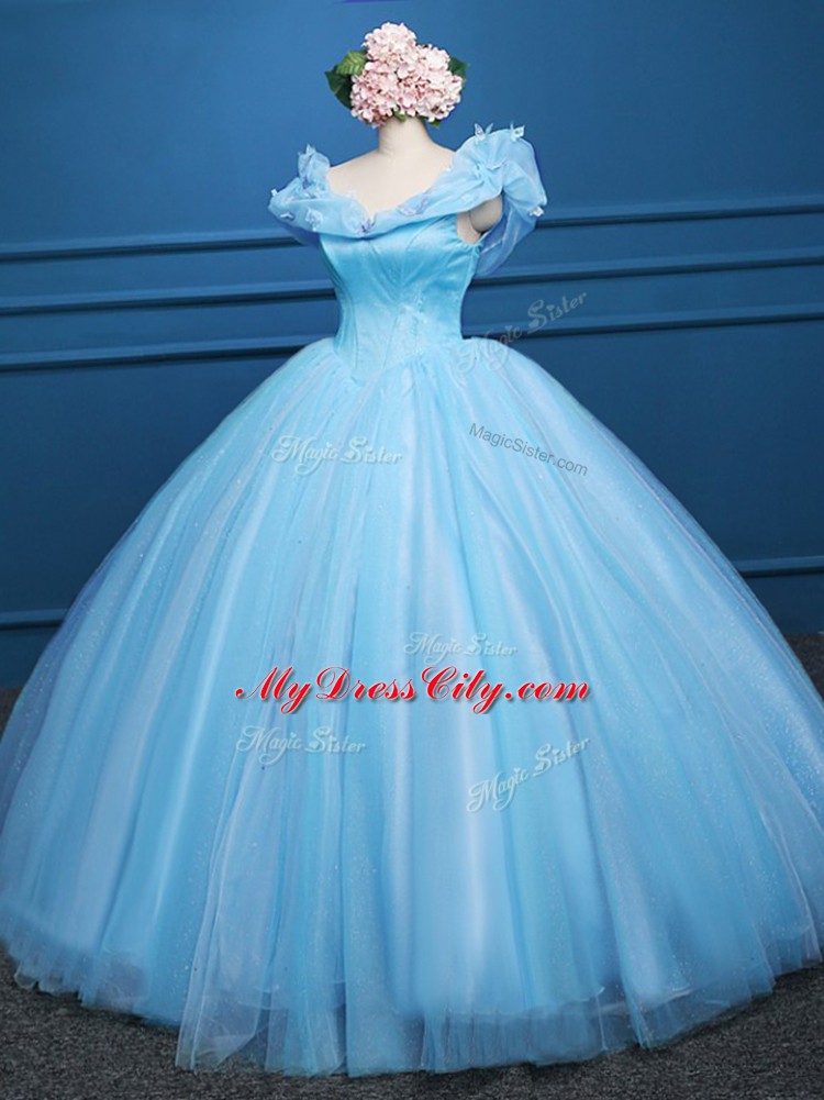 Flare Floor Length Ball Gowns Sleeveless Baby Blue Sweet 16 Dresses Zipper