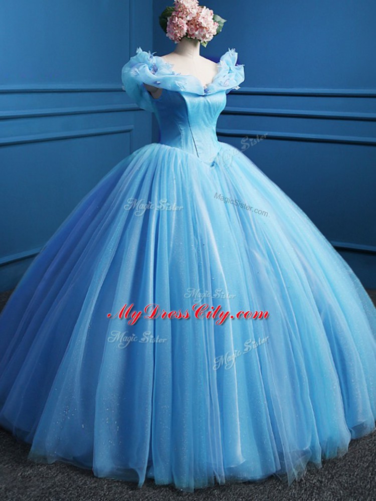 Flare Floor Length Ball Gowns Sleeveless Baby Blue Sweet 16 Dresses Zipper