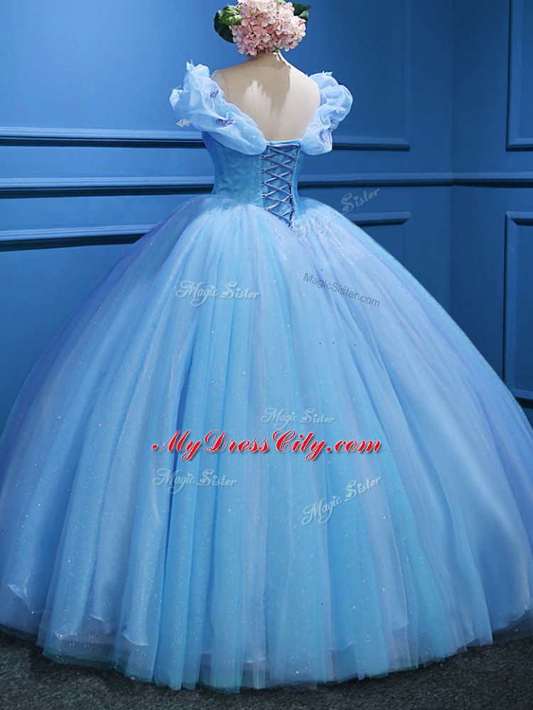 Flare Floor Length Ball Gowns Sleeveless Baby Blue Sweet 16 Dresses Zipper