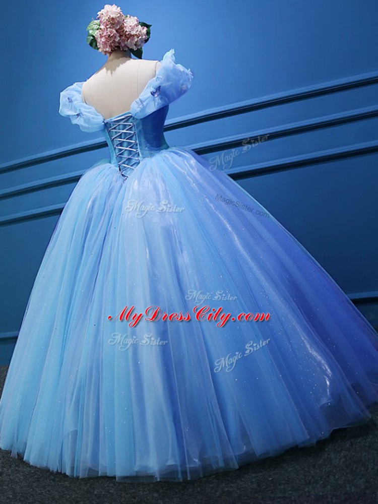 Flare Floor Length Ball Gowns Sleeveless Baby Blue Sweet 16 Dresses Zipper