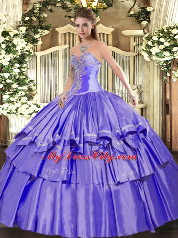 Fancy Lavender Sleeveless Organza and Taffeta Lace Up 15 Quinceanera Dress for Military Ball and Sweet 16 and Quinceanera