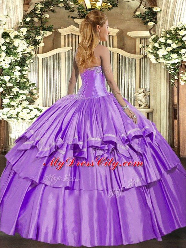 Fancy Lavender Sleeveless Organza and Taffeta Lace Up 15 Quinceanera Dress for Military Ball and Sweet 16 and Quinceanera