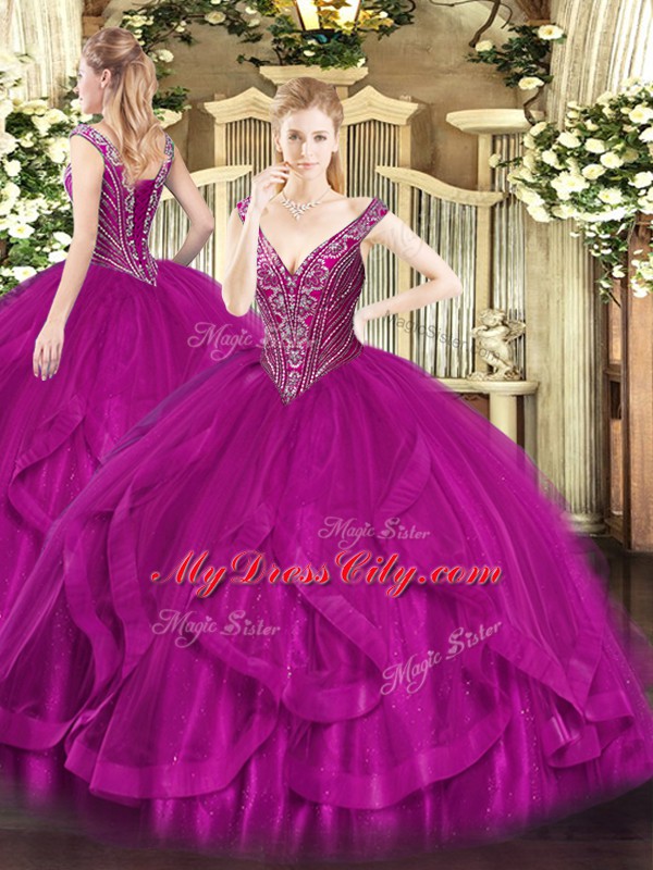 High Quality Sleeveless Lace Up Floor Length Beading and Ruffles Vestidos de Quinceanera