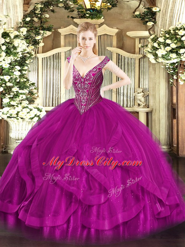 High Quality Sleeveless Lace Up Floor Length Beading and Ruffles Vestidos de Quinceanera