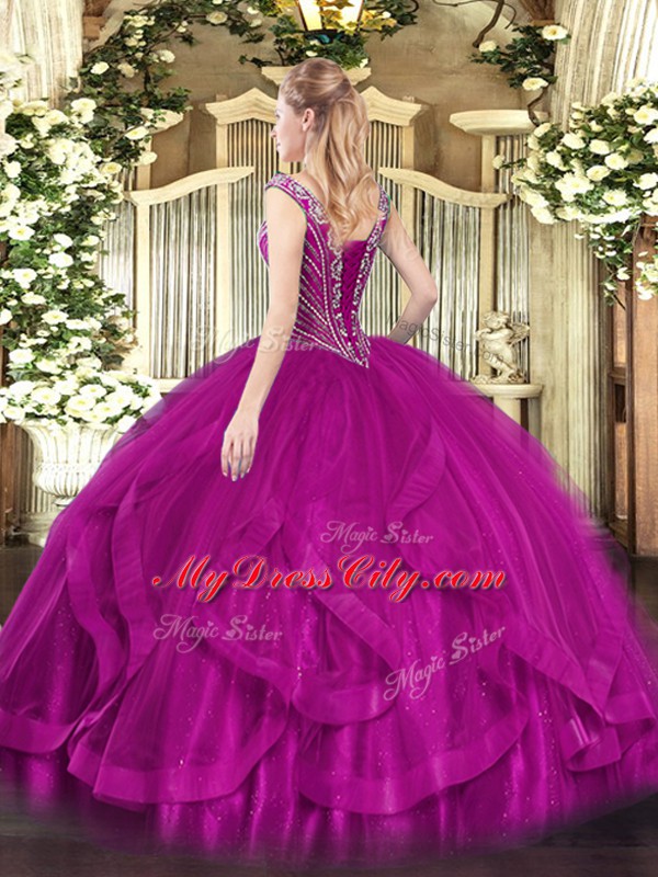 High Quality Sleeveless Lace Up Floor Length Beading and Ruffles Vestidos de Quinceanera