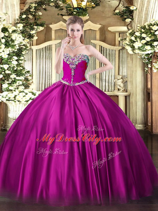 Wonderful Floor Length Ball Gowns Sleeveless Fuchsia Quinceanera Dresses Lace Up