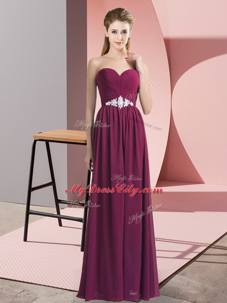 Delicate Burgundy Sleeveless Chiffon Backless Prom Dress for Prom and Party