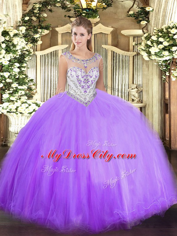 Custom Fit Lavender Zipper Sweet 16 Quinceanera Dress Beading Sleeveless Floor Length