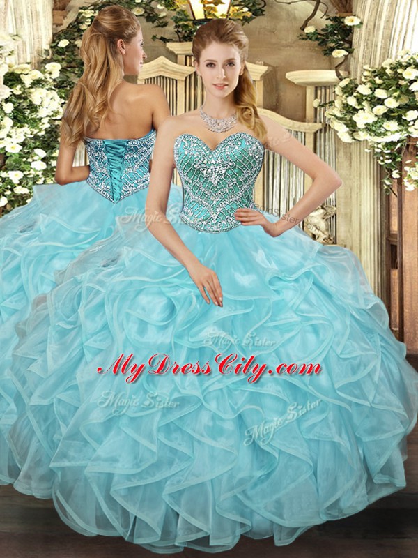 Lovely Sleeveless Beading and Ruffled Layers Lace Up Quinceanera Gowns