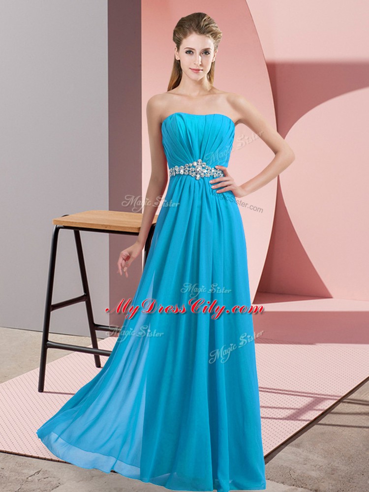 Floor Length Empire Sleeveless Baby Blue Prom Dresses Lace Up