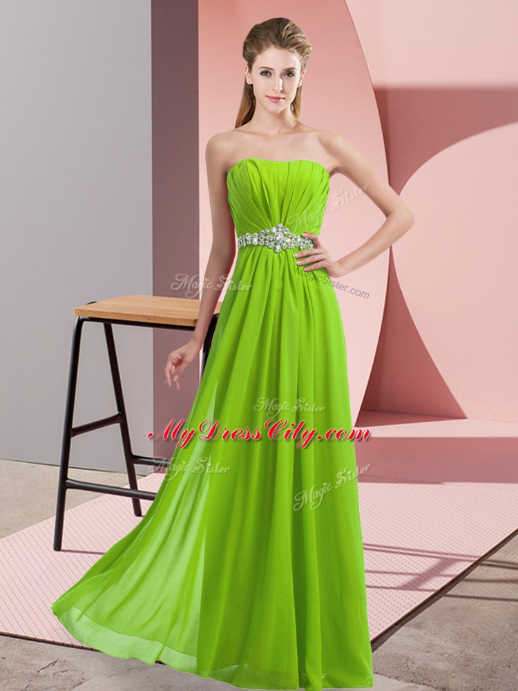 Empire Beading Evening Dress Lace Up Chiffon Sleeveless Floor Length