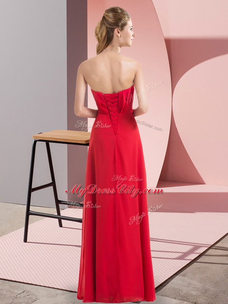 Empire Beading Evening Dress Lace Up Chiffon Sleeveless Floor Length