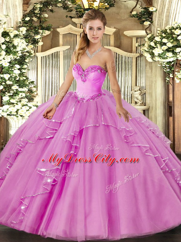 Ball Gowns Sweet 16 Quinceanera Dress Lilac Sweetheart Tulle Sleeveless Floor Length Lace Up