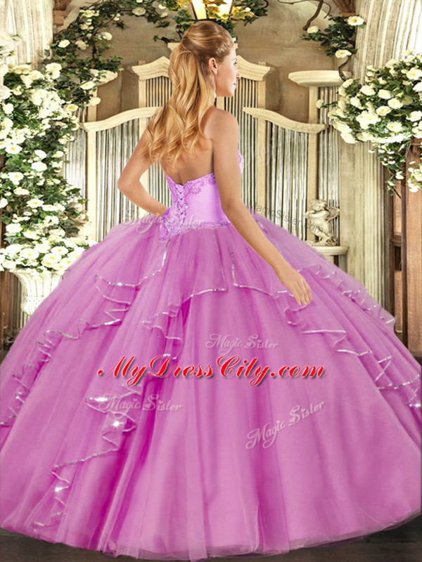 Ball Gowns Sweet 16 Quinceanera Dress Lilac Sweetheart Tulle Sleeveless Floor Length Lace Up