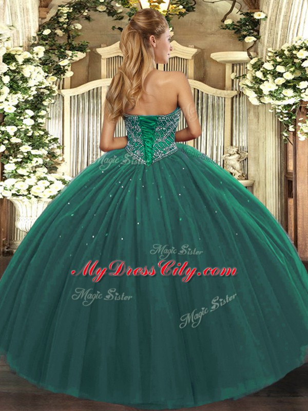 Beauteous Tulle Sleeveless Floor Length Quince Ball Gowns and Beading