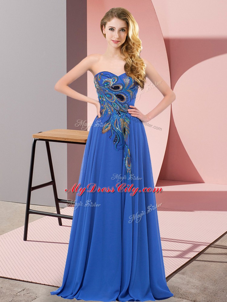 Hot Sale Sleeveless Lace Up Floor Length Embroidery Prom Evening Gown