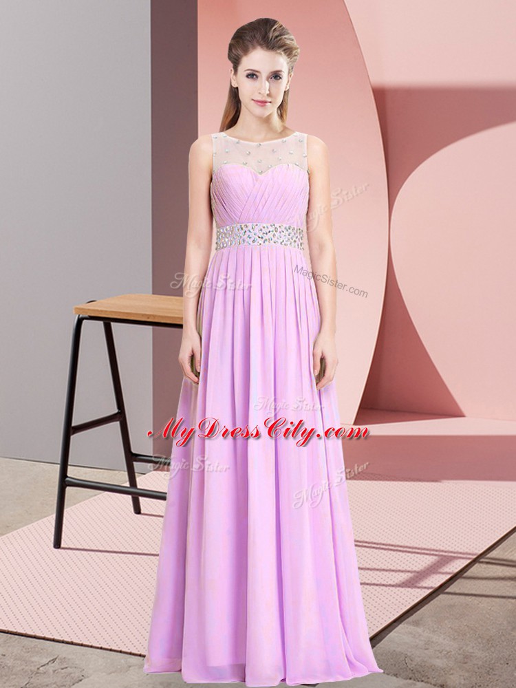 Beauteous Empire Homecoming Dress Lilac Scoop Chiffon Sleeveless Floor Length Lace Up