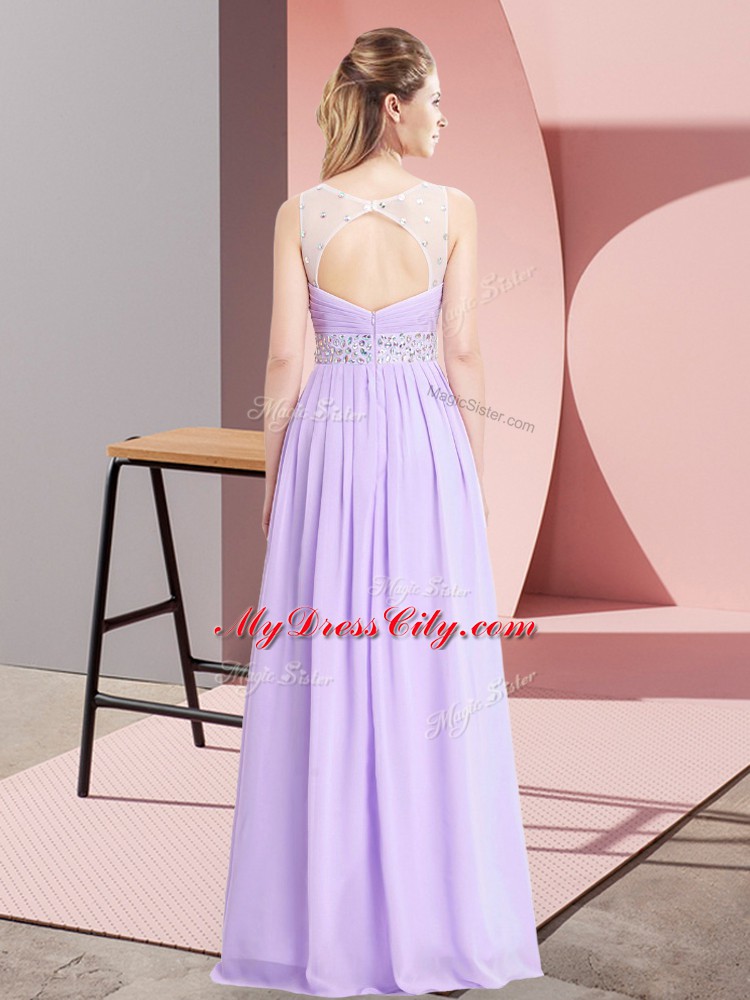 Beauteous Empire Homecoming Dress Lilac Scoop Chiffon Sleeveless Floor Length Lace Up