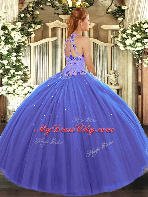 Red Ball Gowns Embroidery Ball Gown Prom Dress Lace Up Tulle Sleeveless Floor Length