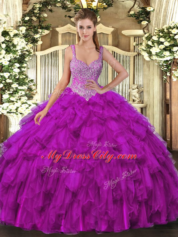 Floor Length Ball Gowns Sleeveless Purple Sweet 16 Quinceanera Dress Lace Up