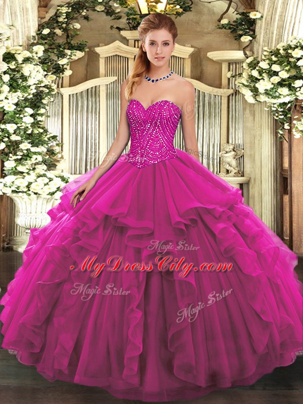 Flare Sleeveless Beading and Ruffles Lace Up Sweet 16 Quinceanera Dress