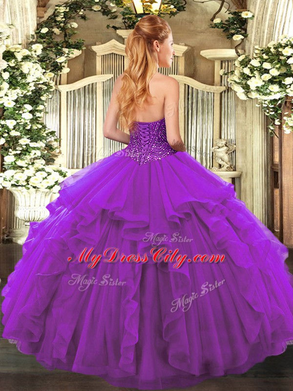 Flare Sleeveless Beading and Ruffles Lace Up Sweet 16 Quinceanera Dress