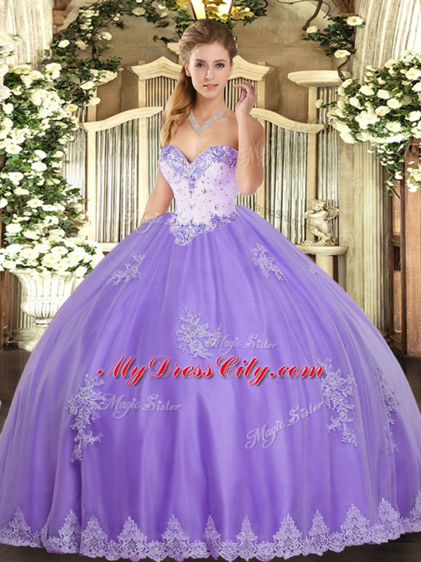 Hot Sale Floor Length Ball Gowns Sleeveless Lavender Quinceanera Dresses Lace Up