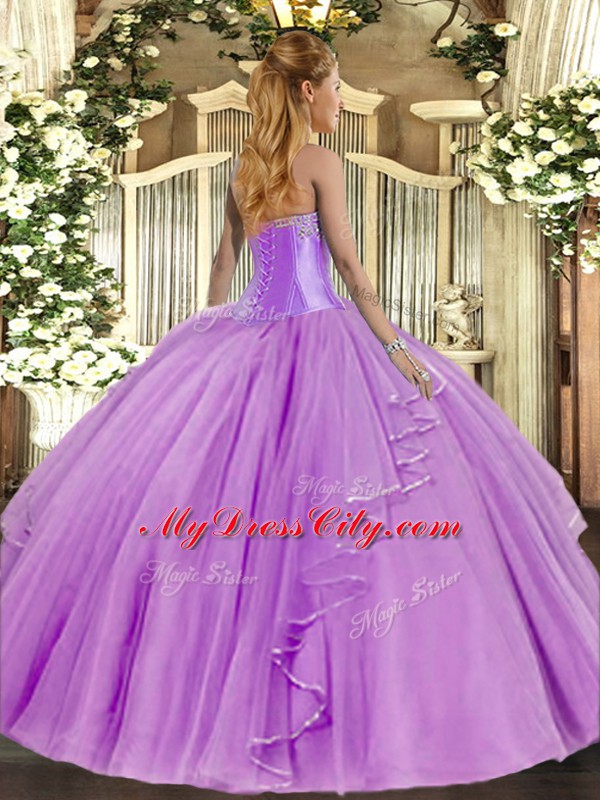 Chic Sleeveless Lace Up Floor Length Beading and Ruffles Quinceanera Dresses