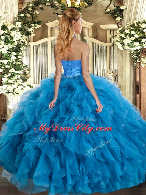 Sleeveless Lace Up Floor Length Ruffles Quince Ball Gowns