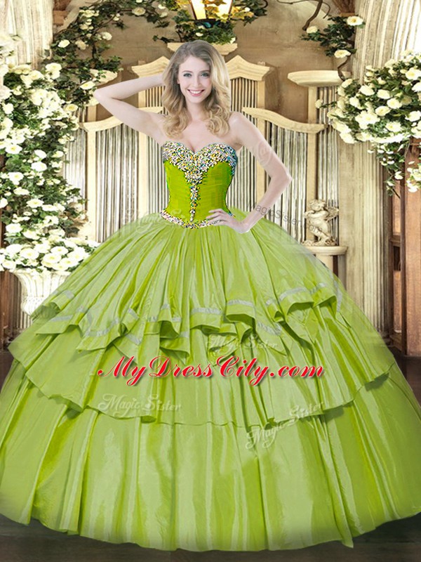 Cute Sweetheart Sleeveless Organza and Taffeta Vestidos de Quinceanera Beading and Ruffled Layers Lace Up