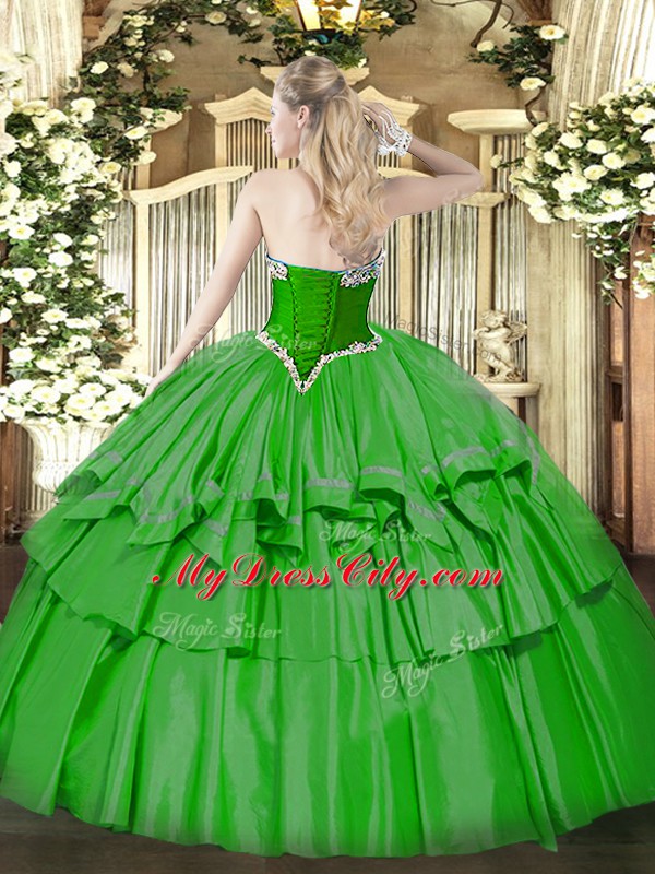 Cute Sweetheart Sleeveless Organza and Taffeta Vestidos de Quinceanera Beading and Ruffled Layers Lace Up