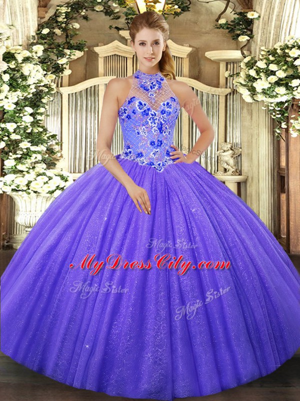 Captivating Purple Sleeveless Beading and Embroidery Quinceanera Gown